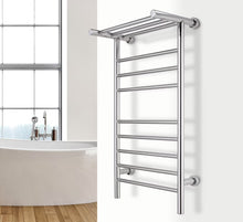 Load image into Gallery viewer, WarmlyYours Summit Towel Warmer Dual Connection, 8 Bars & Heated 3-Bar Shelf
