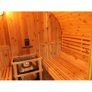 Oasis 2-4 Person Traditional Canopy Barrel Sauna inside view