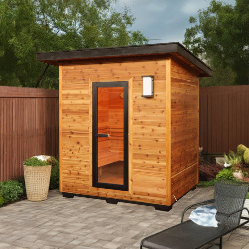 4 Person Contemporary Outdoor Sunray Sauna with Harvia 6kW Heater and Metal Roof | Denali 400D5