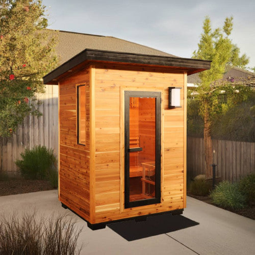 3 Person Contemporary Outdoor Sunray Sauna with Harvia 6kW Heater and Metal Roof | Seneca 300D5