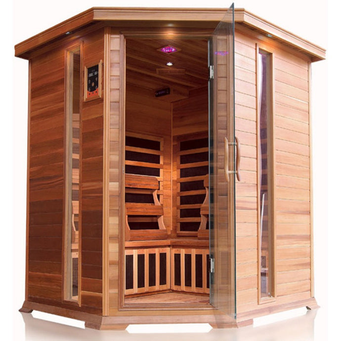 4 Person Corner Cedar Sauna w/Carbon Heaters - HL400KC Bristol Bay 65