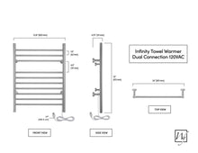 Load image into Gallery viewer, WarmlyYours Infinity Towel Warmer, Brushed, Dual Connection, 10 Bars specs